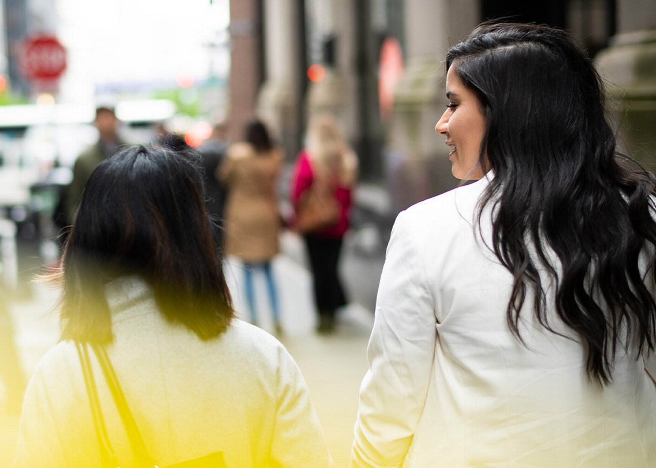 Monica is out walking in public with a companion