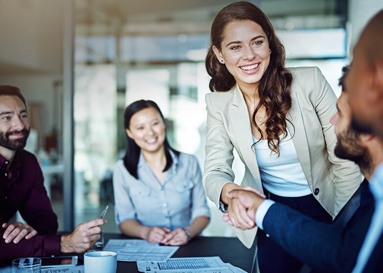 Welcome scene in a meeting room