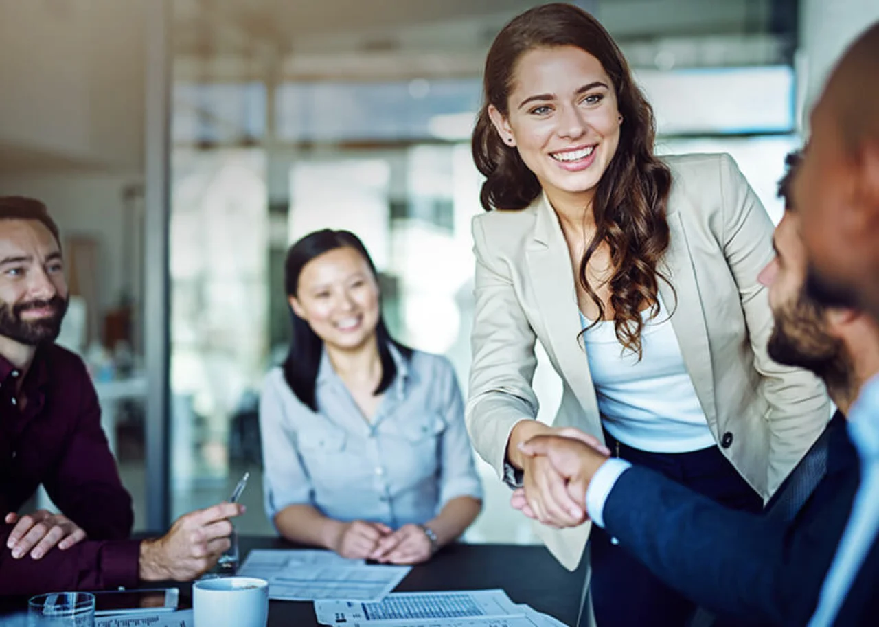 Welcome scene in a meeting room