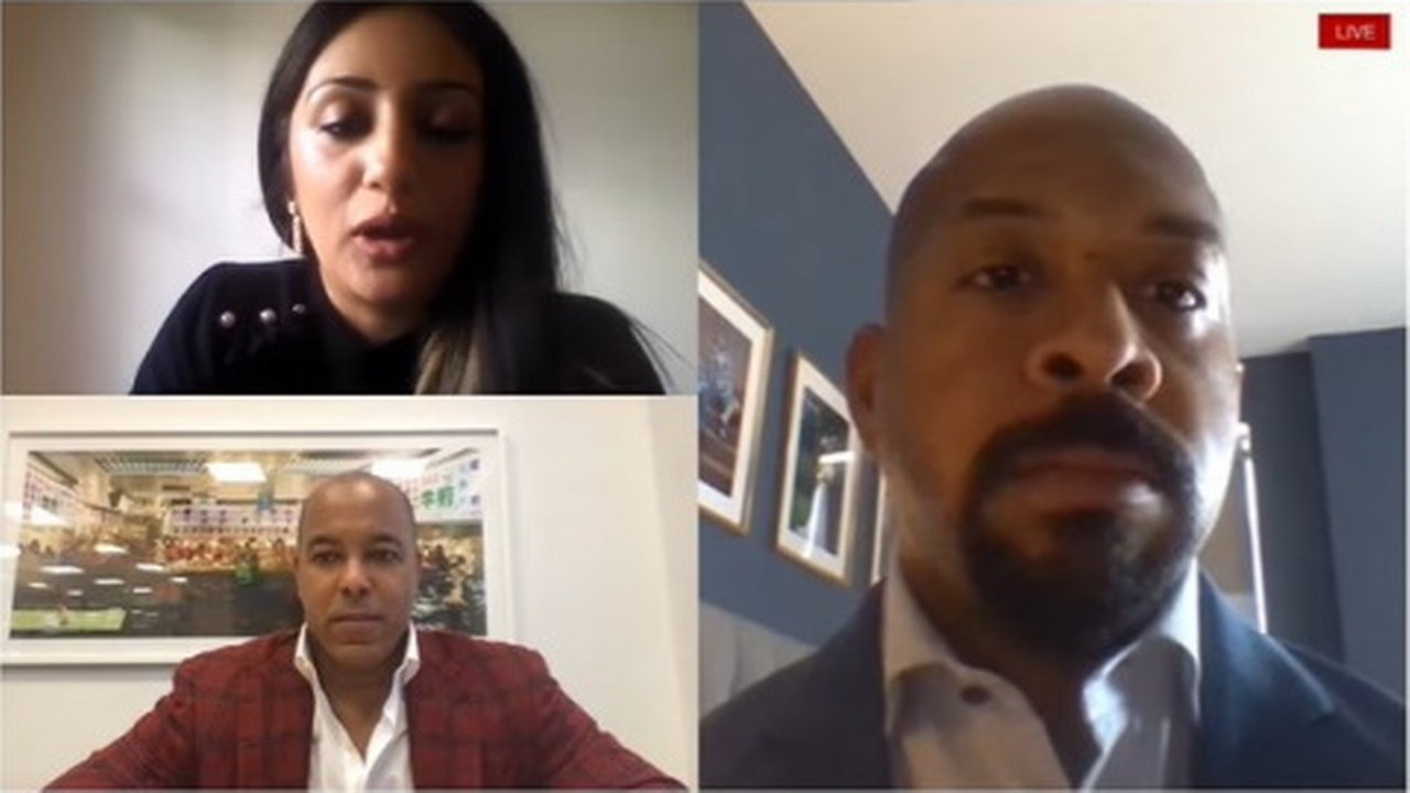 Three people on a video call