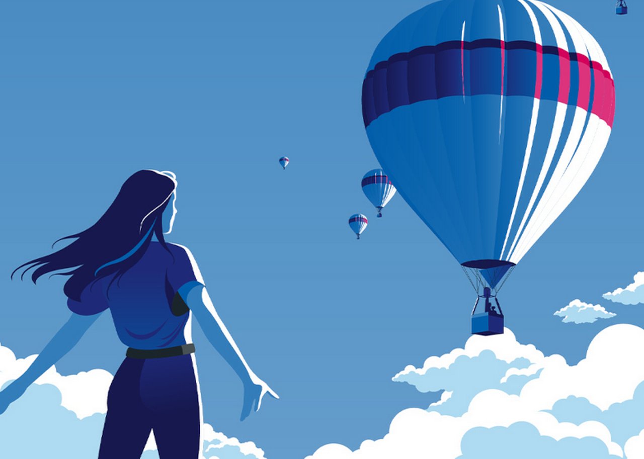 Woman with hot air baloons