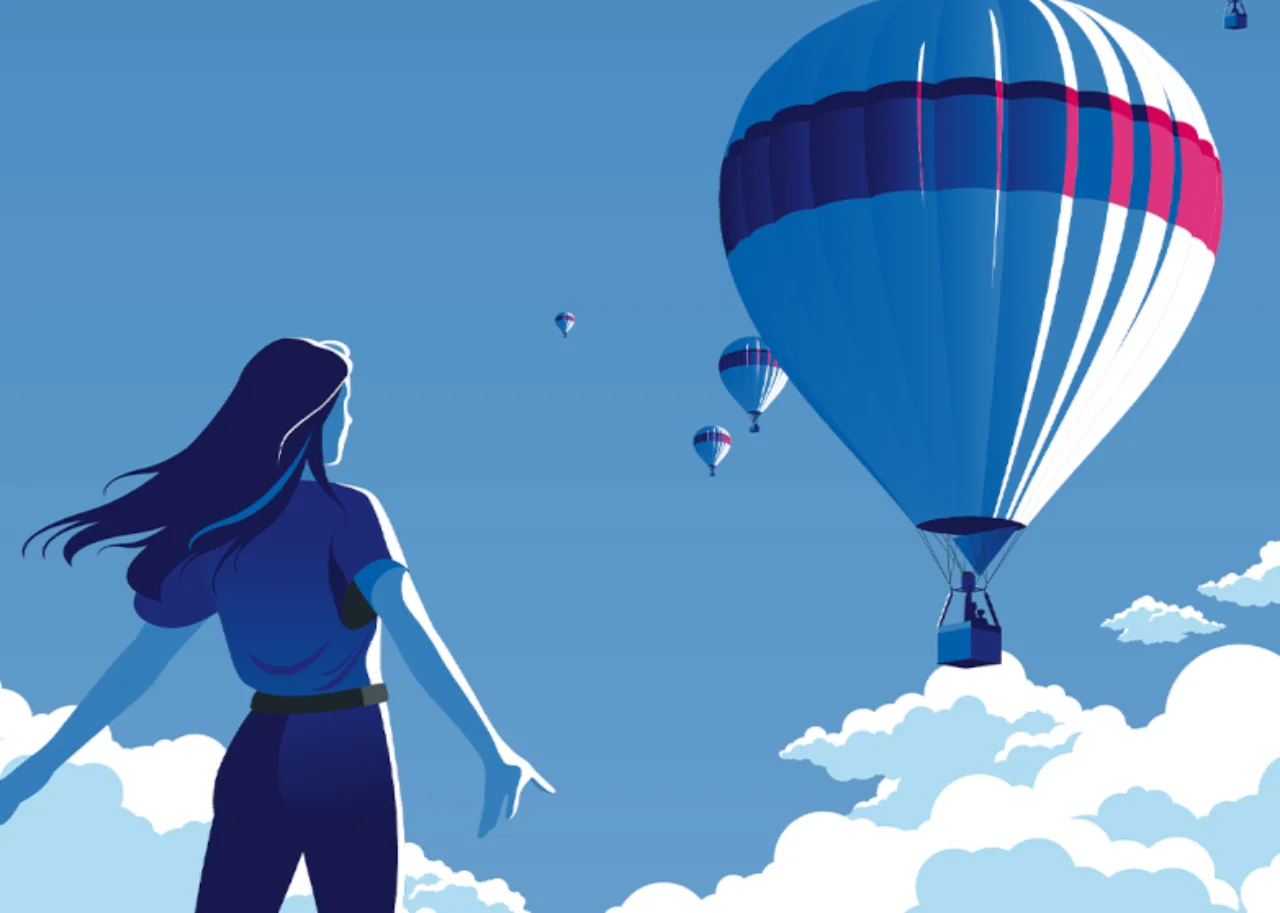 Woman with hot air baloons