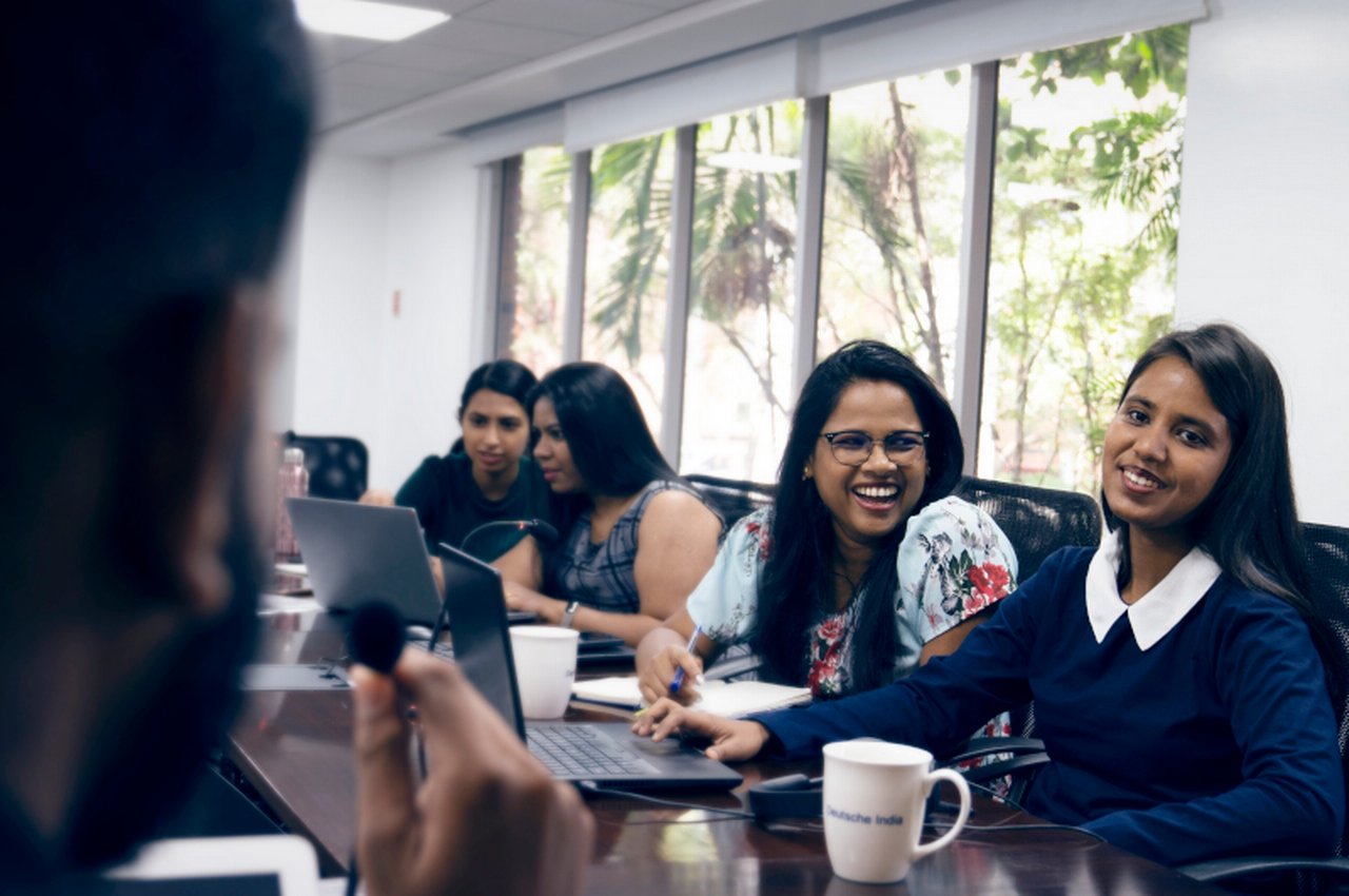 Employees in the canteen in Bangalore