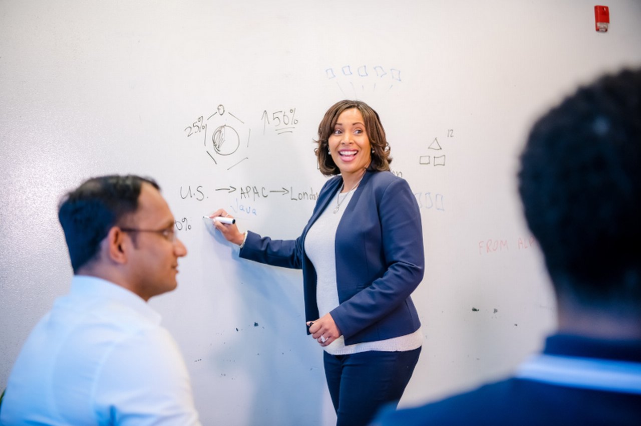 Woman riting on a whiteboard