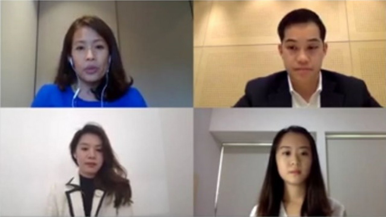 Four people on a video call
