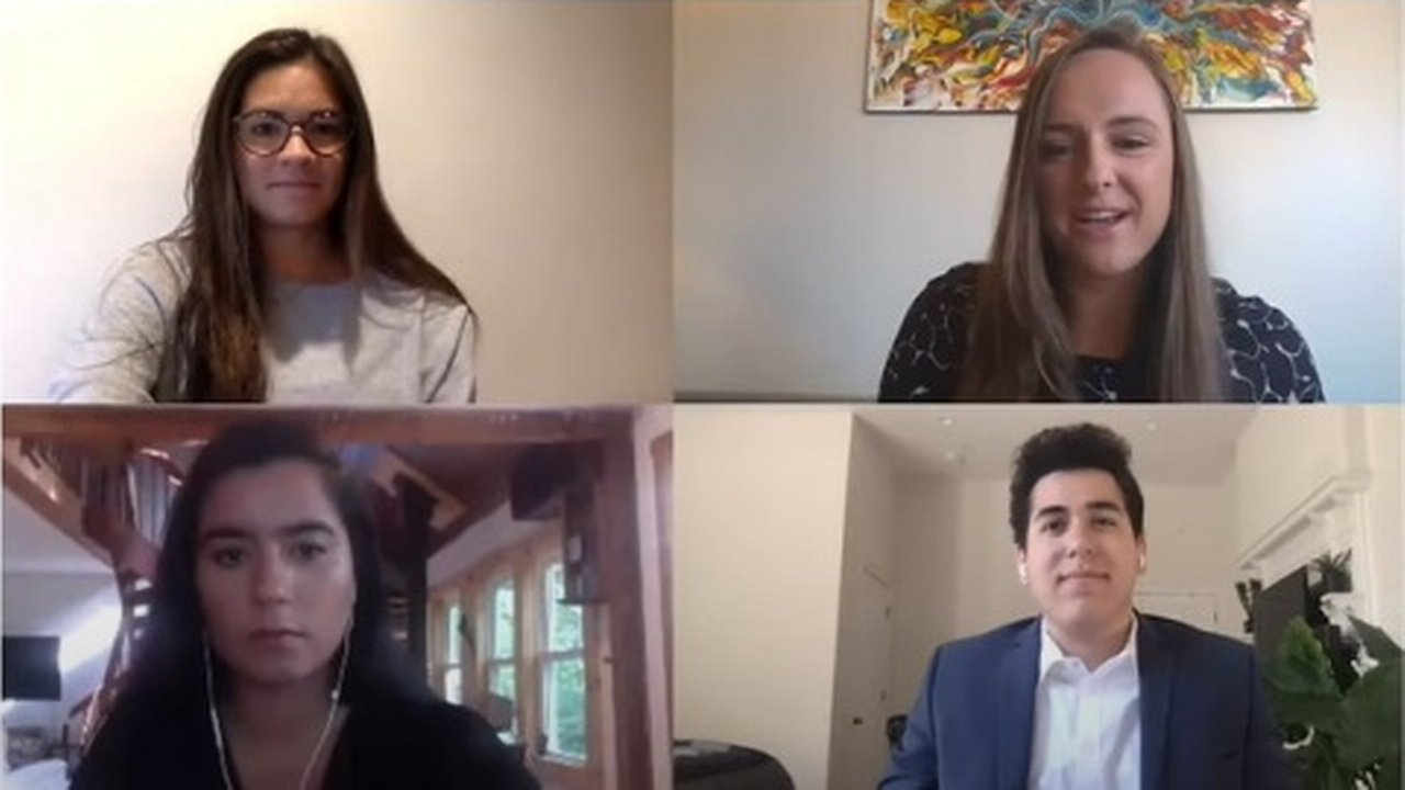 Four people on a video call