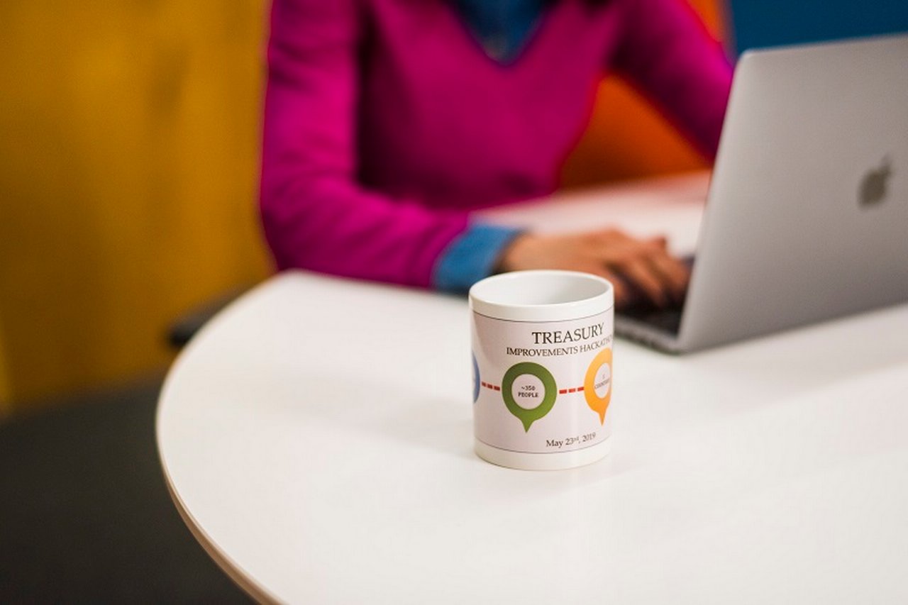 coffee mug from treasury improvements hackathon