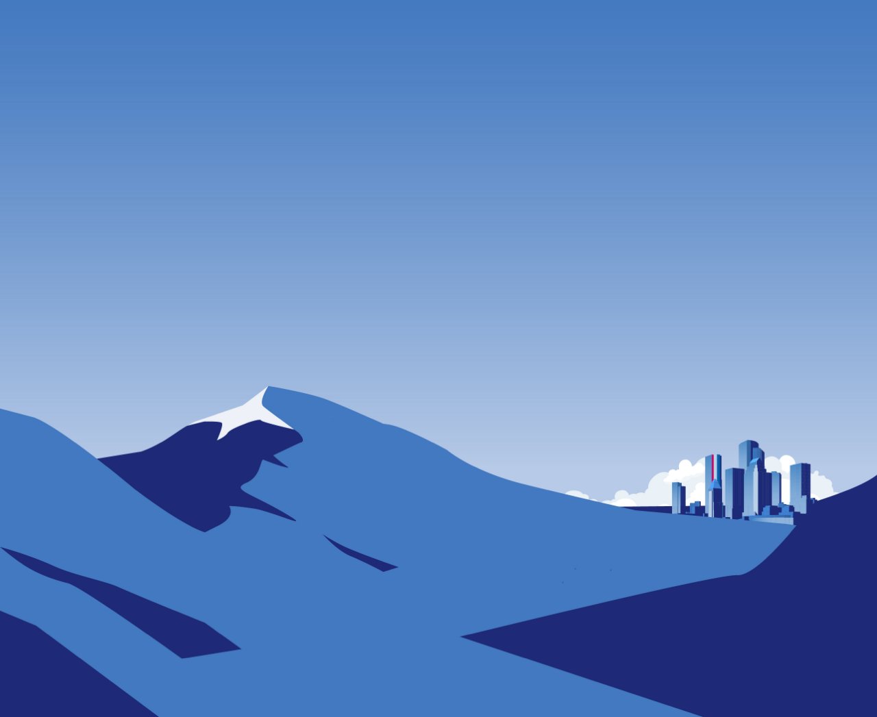 A mountain landscape with a city skyline far away.